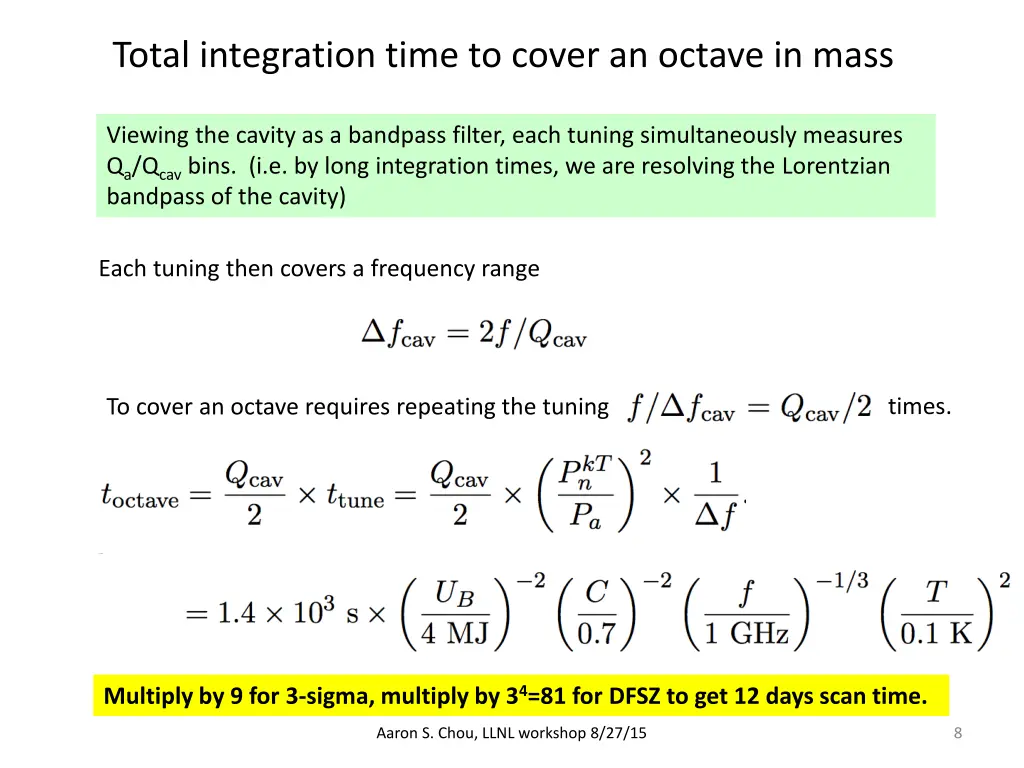 total integration time to cover an octave in mass