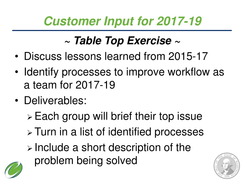 customer input for 2017 19