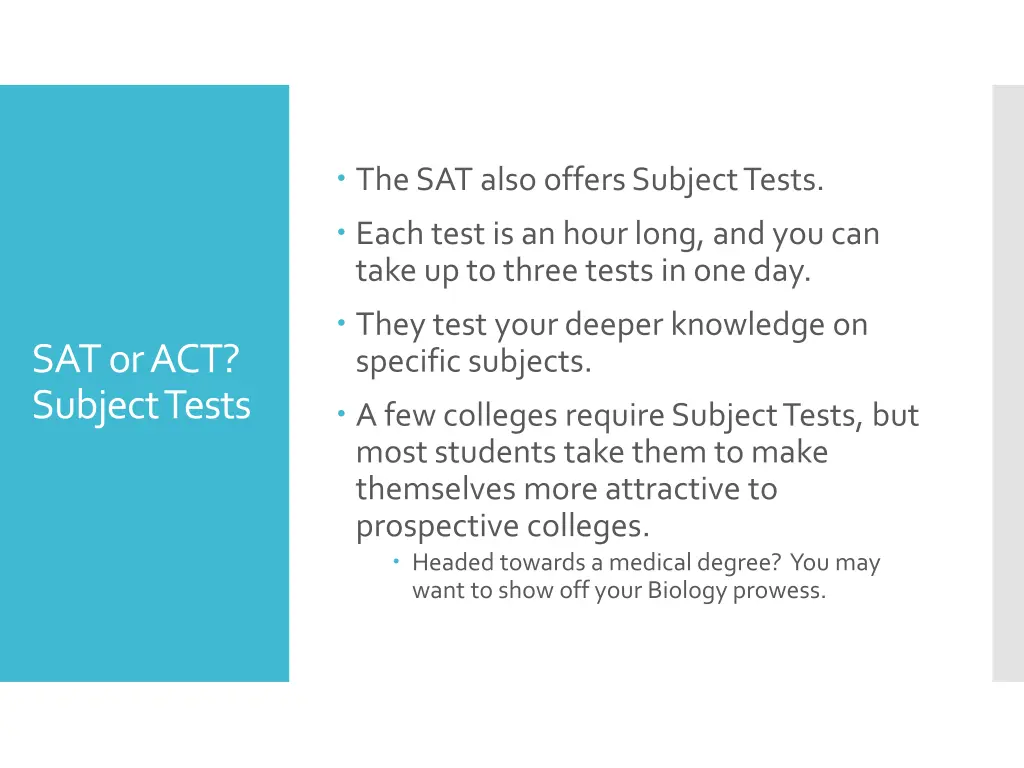 the sat also offers subject tests each test