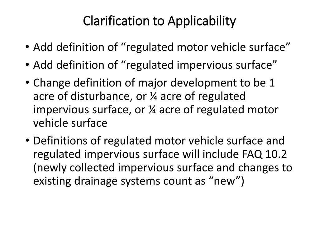 clarification to applicability clarification