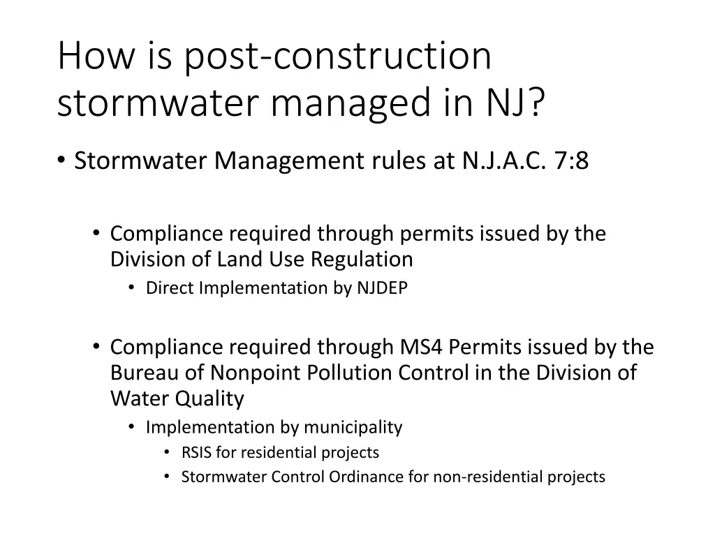how is post construction stormwater managed in nj