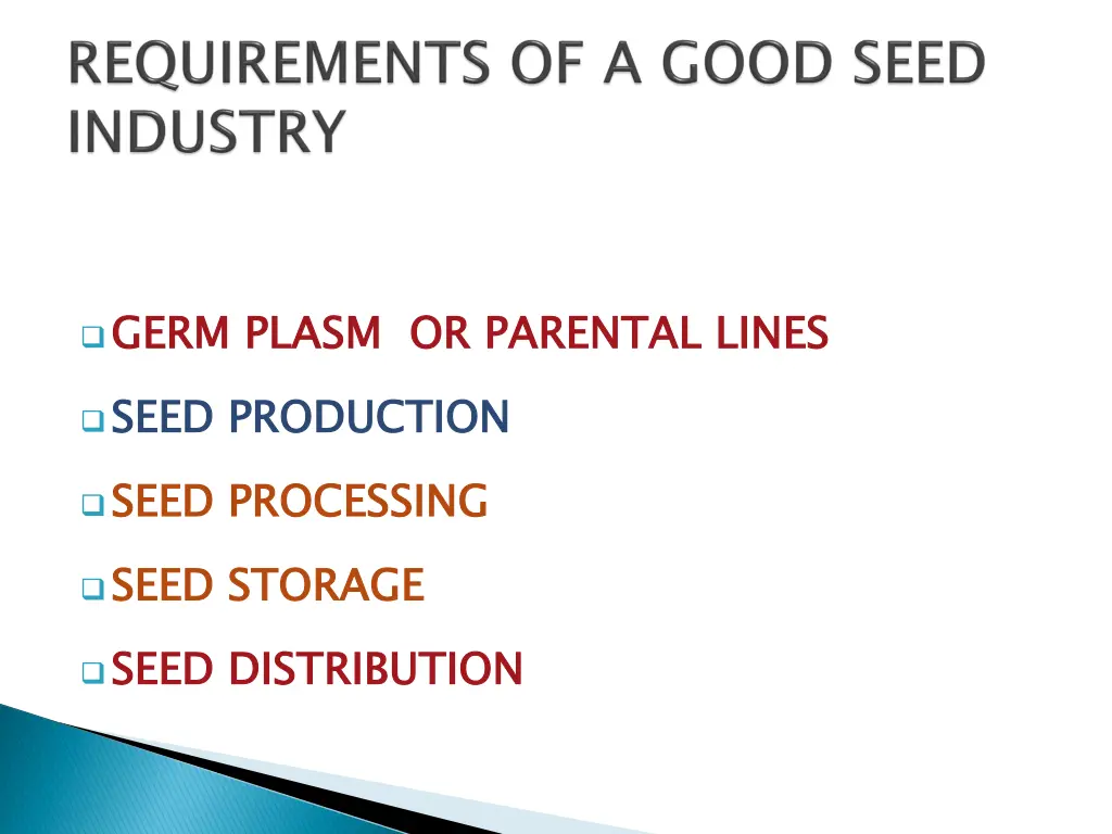 germ plasm or parental lines seed production seed