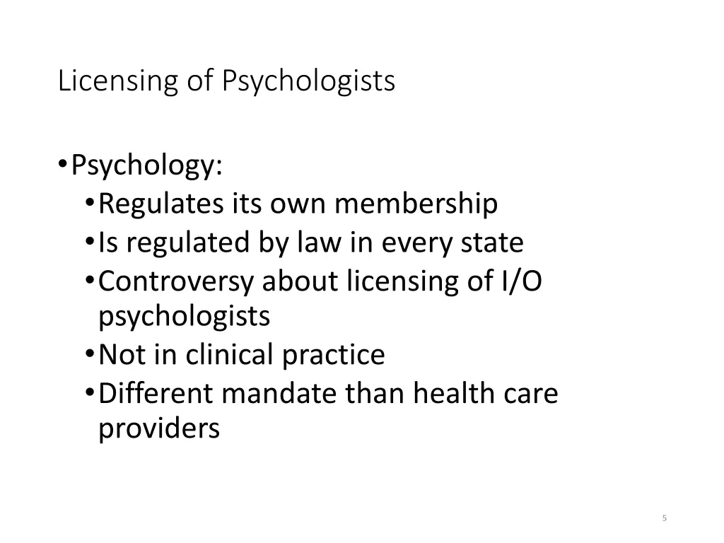 licensing of psychologists