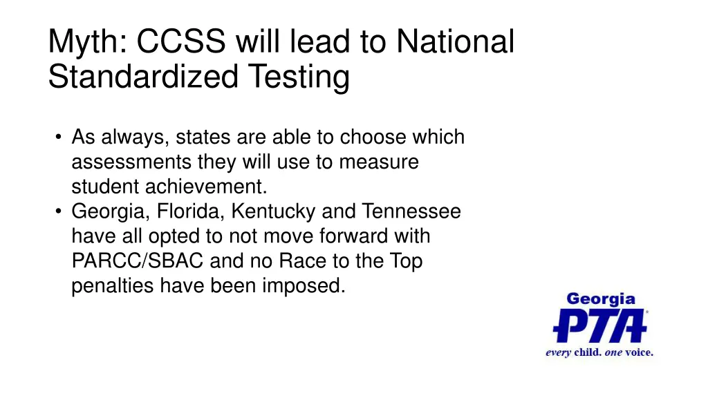 myth ccss will lead to national standardized