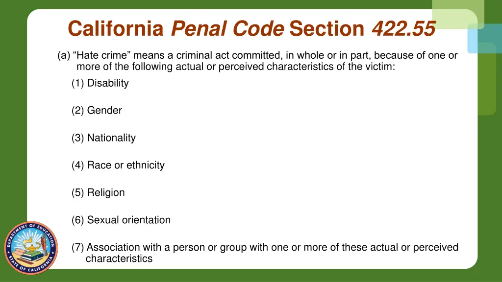 california penal code section 422 55
