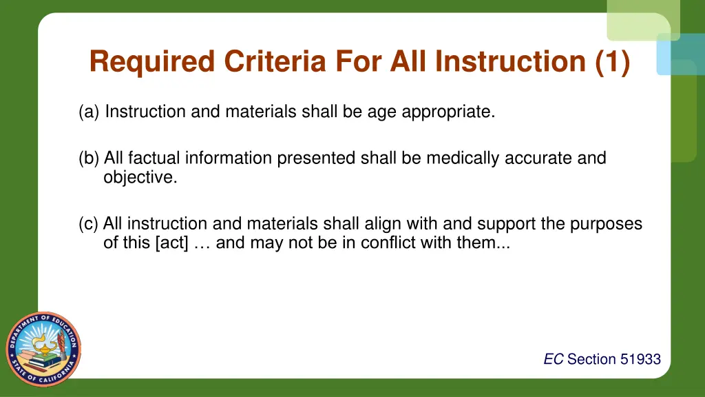 required criteria for all instruction 1