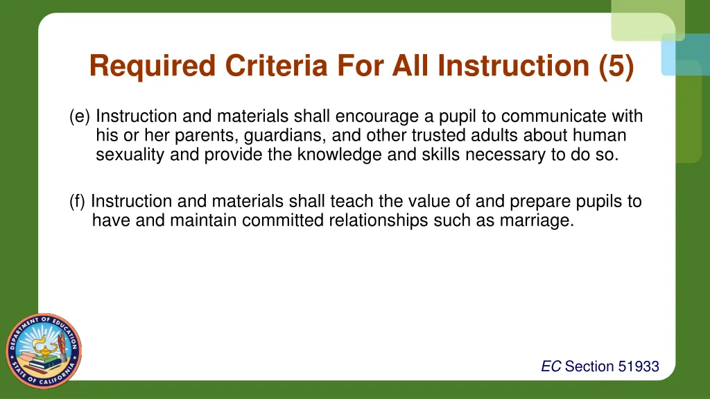 required criteria for all instruction 5