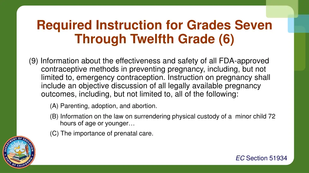 required instruction for grades seven through 5