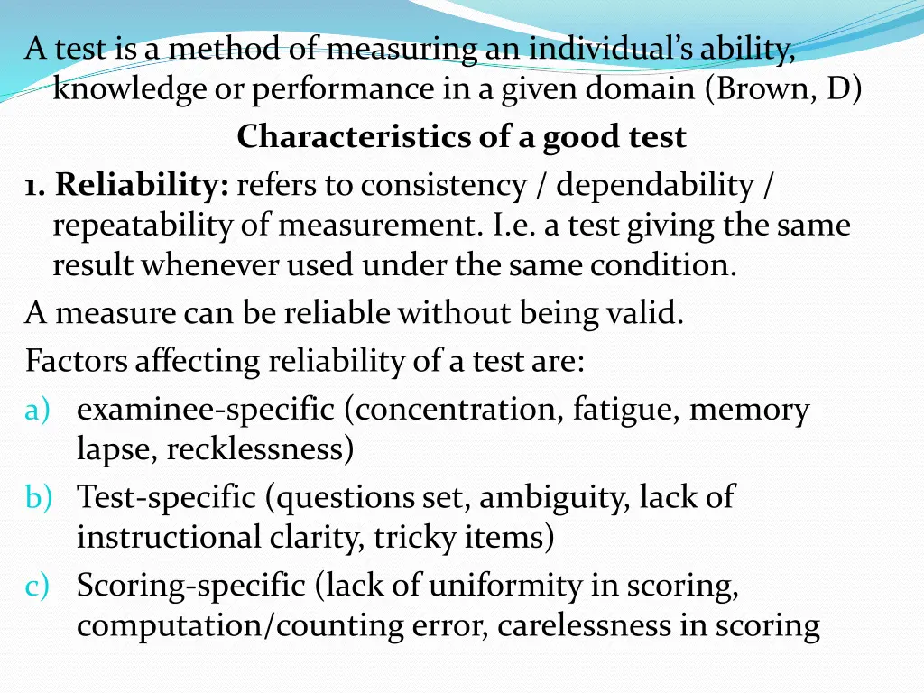 a test is a method of measuring an individual