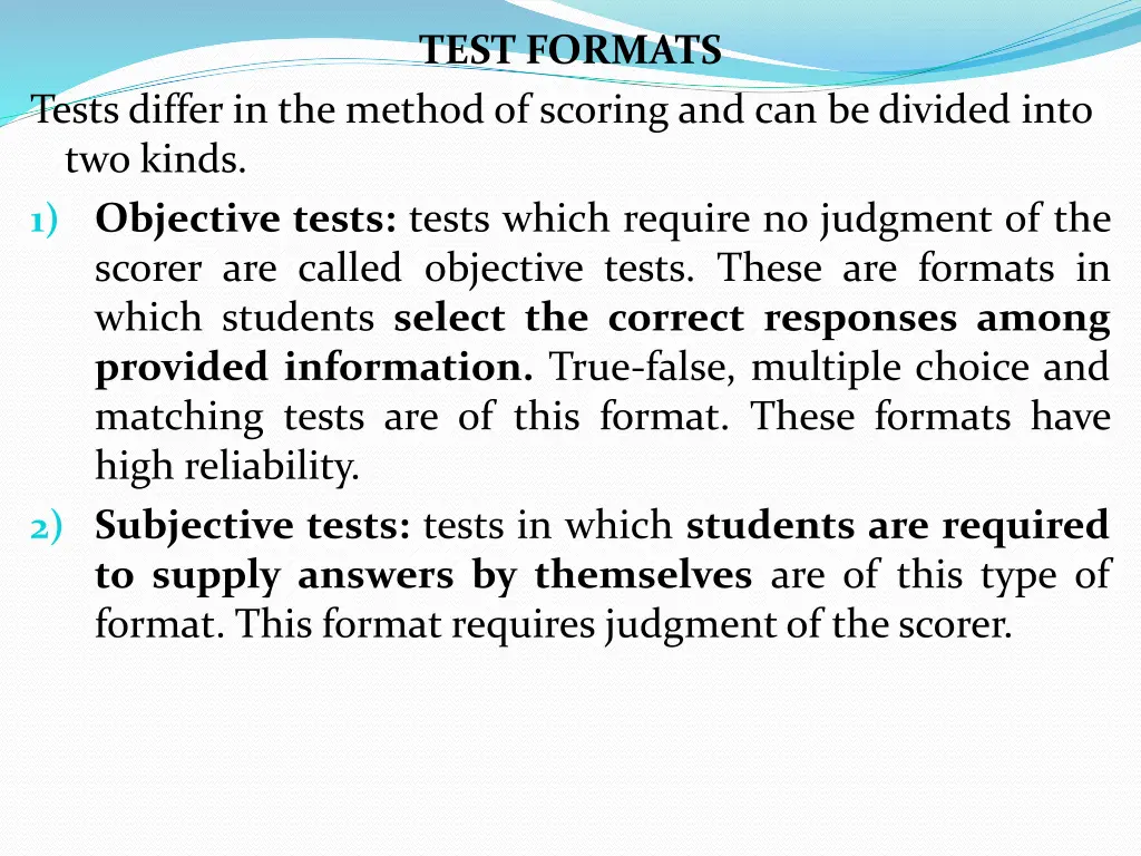 test formats