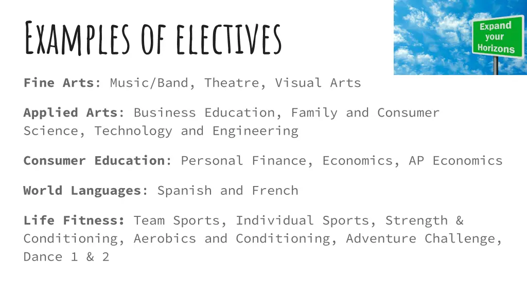 examples of electives