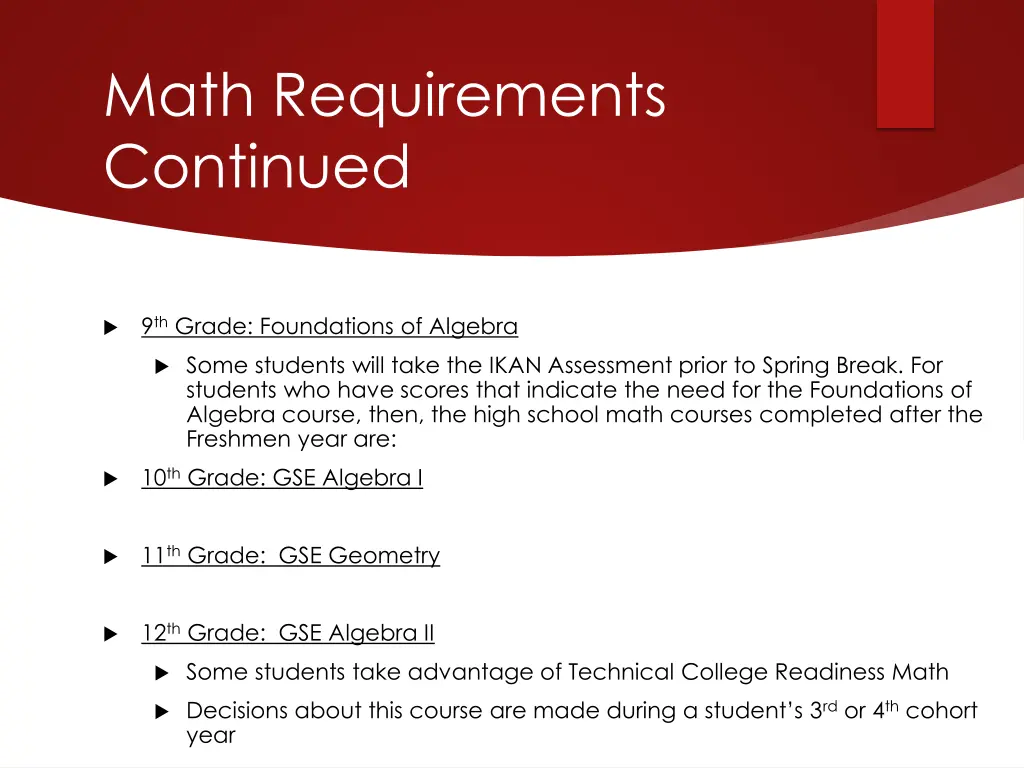 math requirements continued