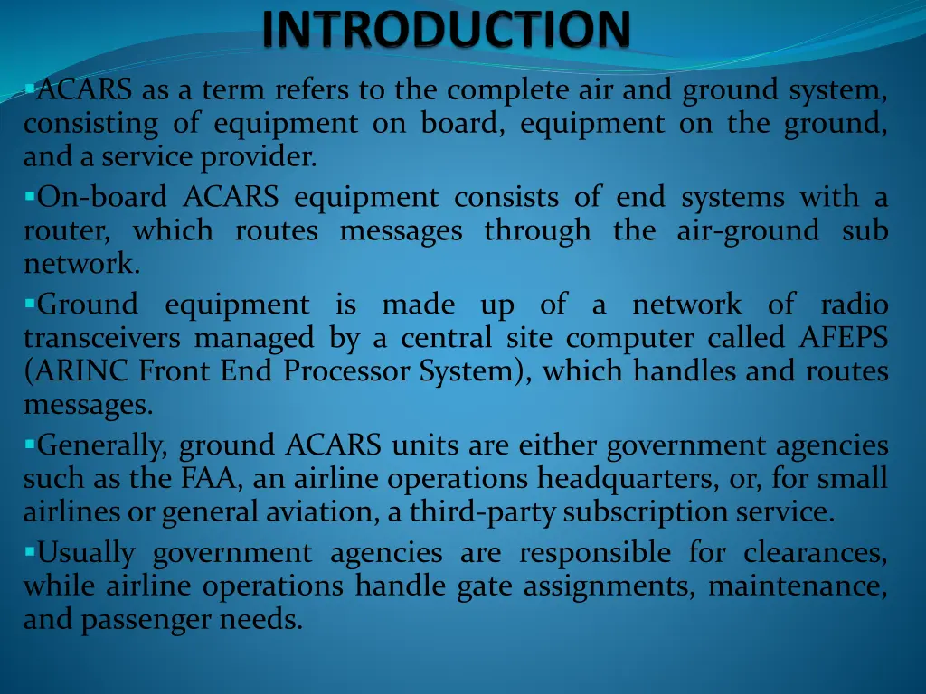 acars as a term refers to the complete
