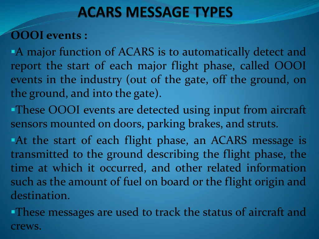 oooi events a major function of acars