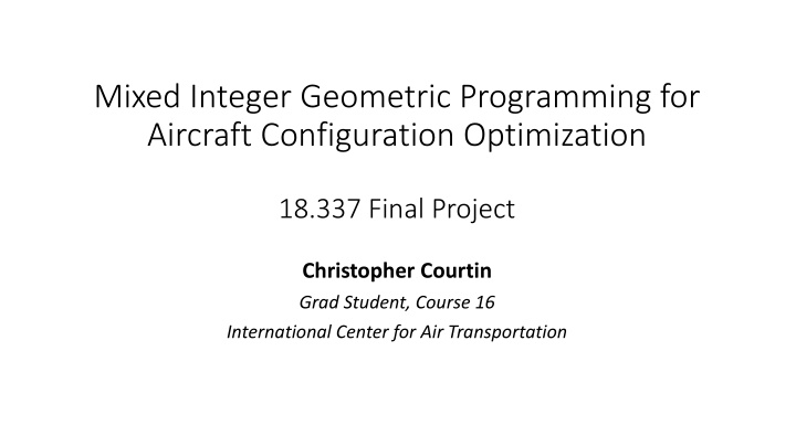 mixed integer geometric programming for aircraft