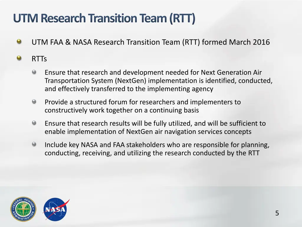 utm research transition team rtt