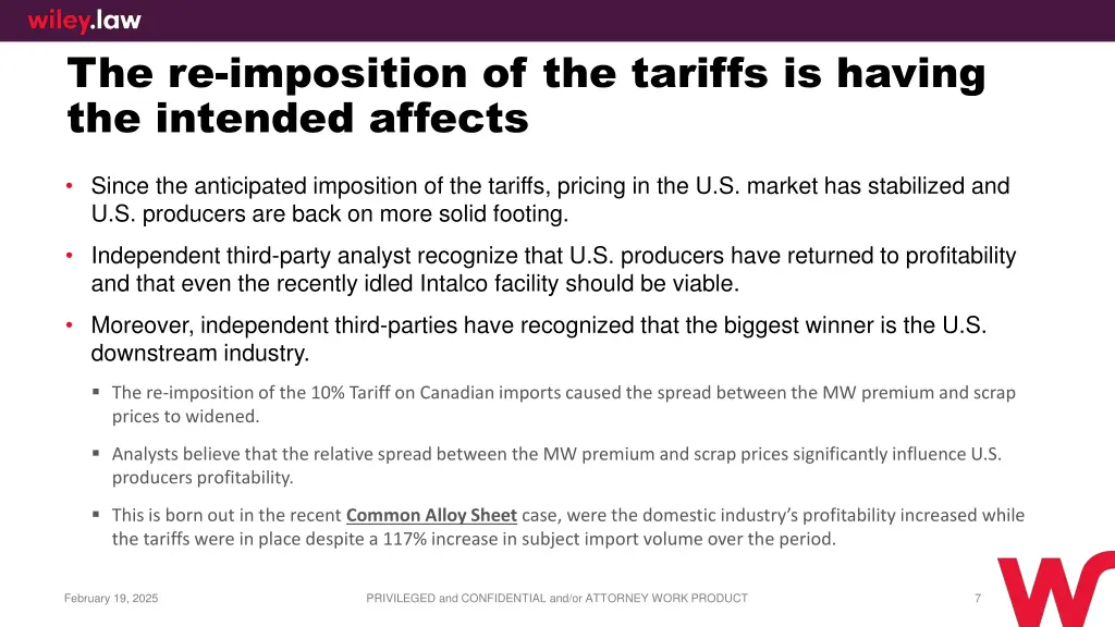 the re imposition of the tariffs is having