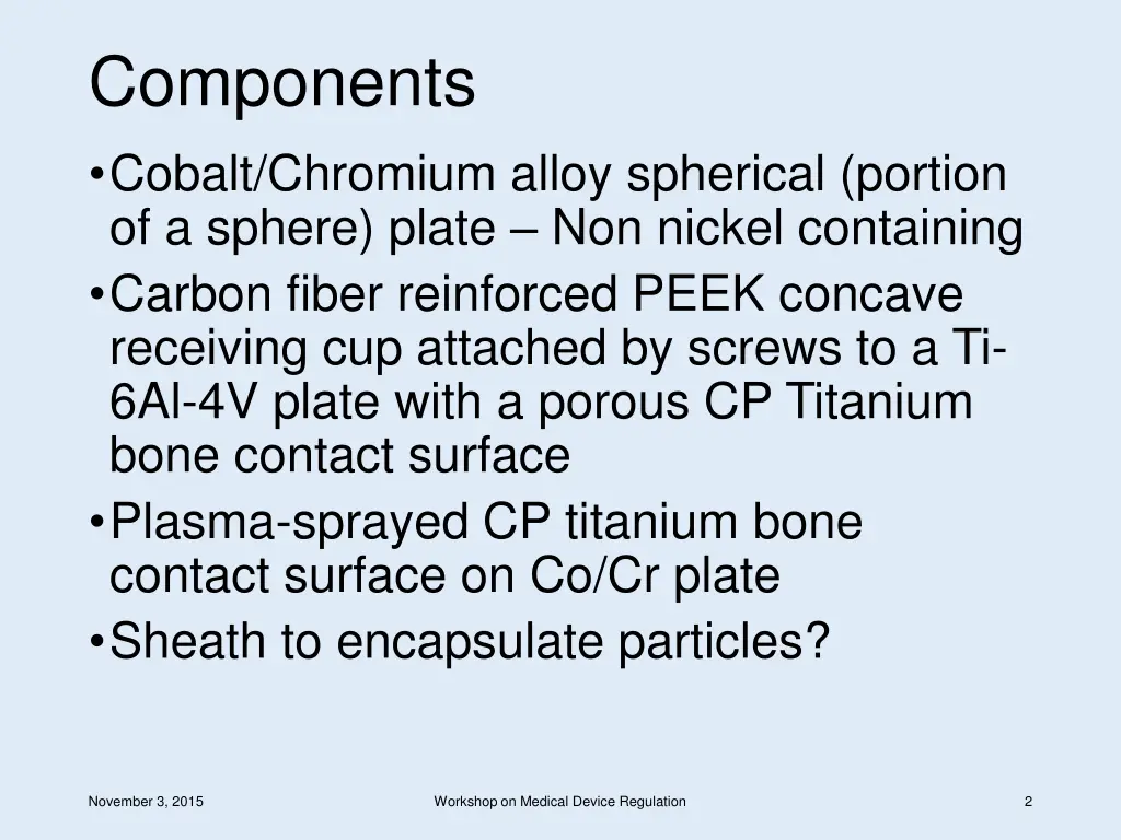 components cobalt chromium alloy spherical