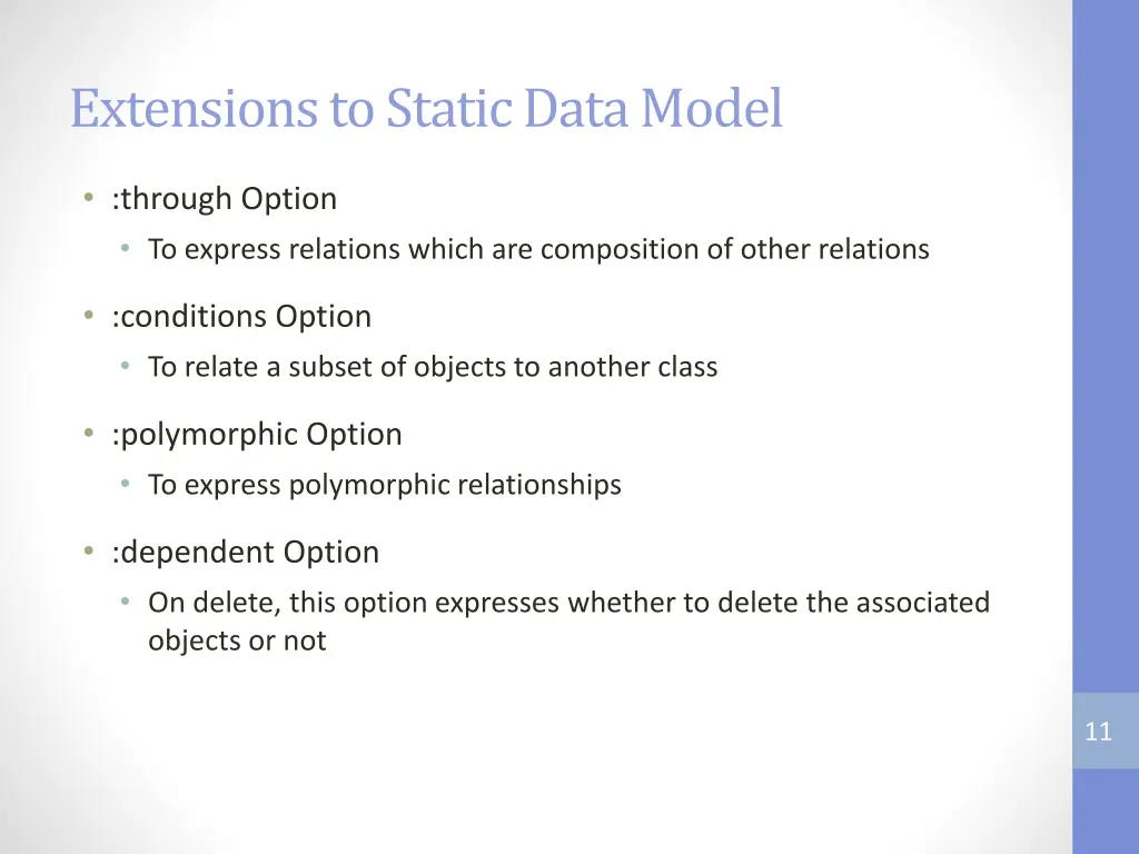 extensions to static data model