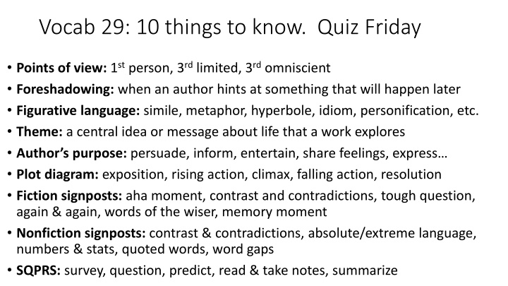 vocab 29 10 things to know quiz friday