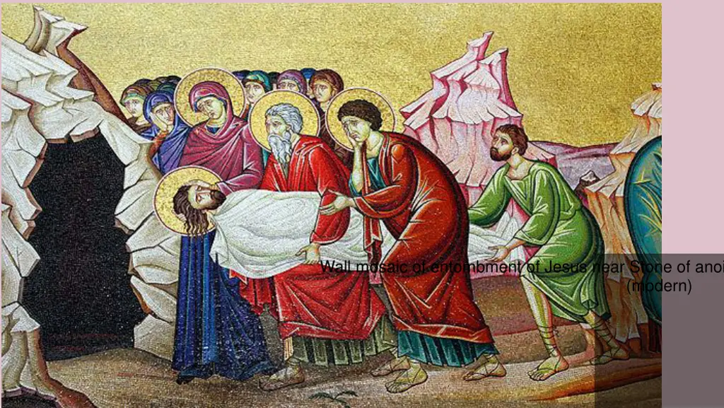 wall mosaic of entombment of jesus near stone