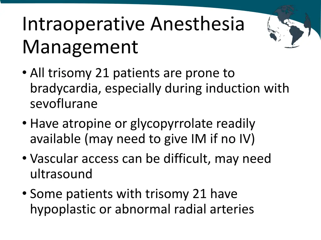 intraoperative anesthesia management all trisomy
