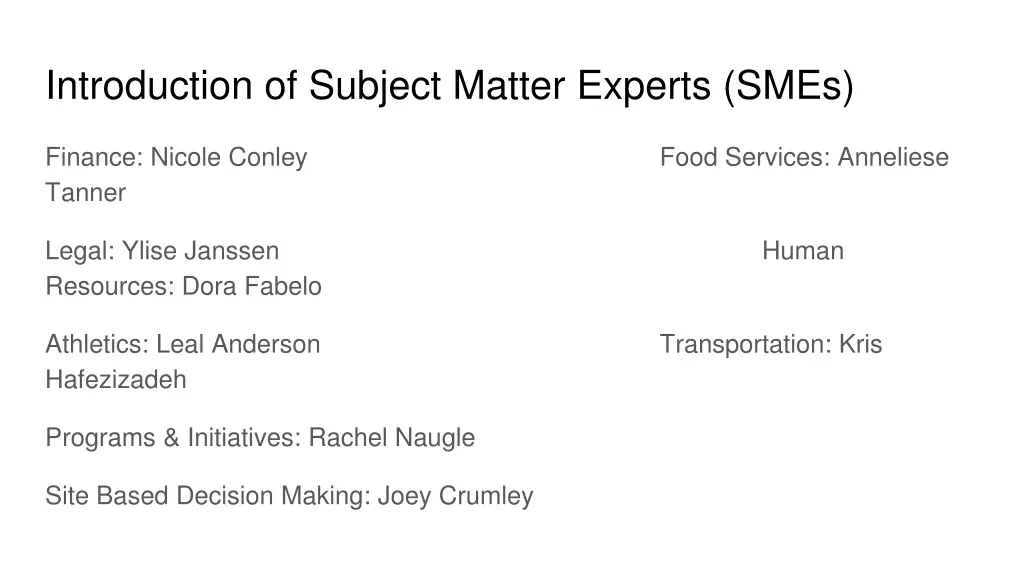 introduction of subject matter experts smes