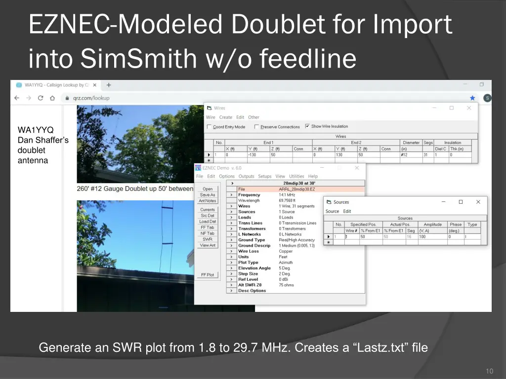 eznec modeled doublet for import into simsmith