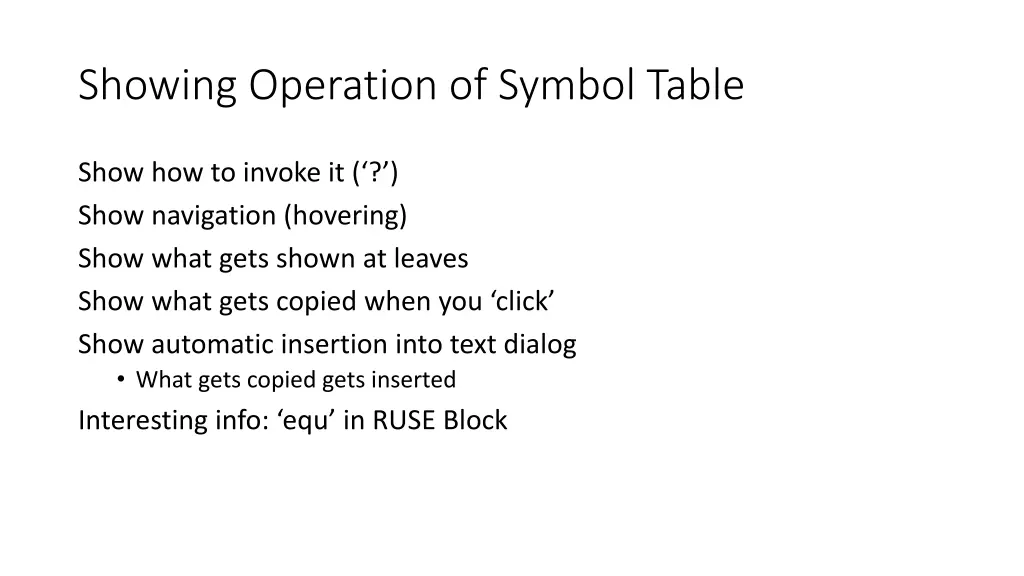 showing operation of symbol table