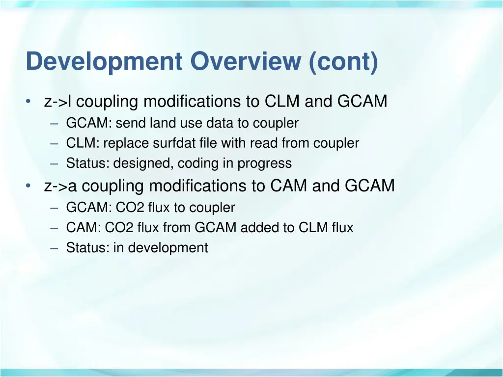 development overview cont
