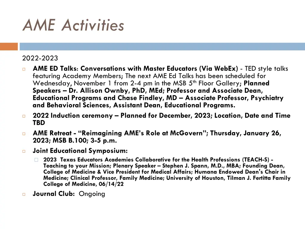 ame activities