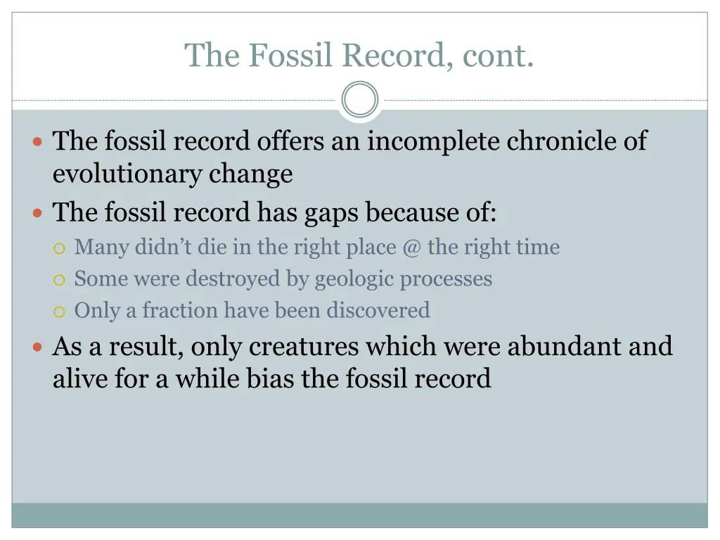 the fossil record cont
