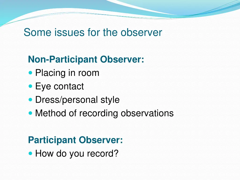 some issues for the observer