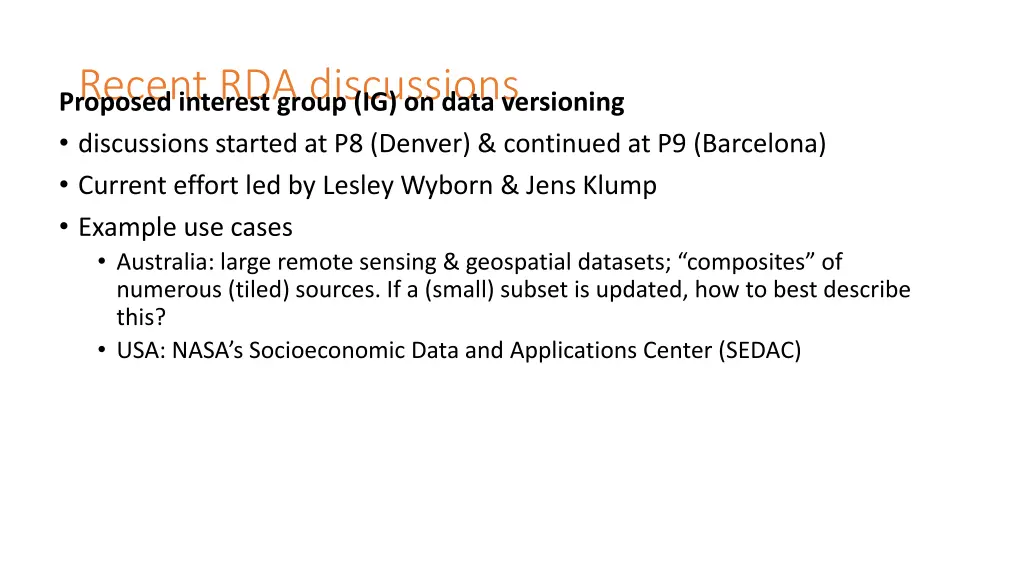 recent rda discussions proposed interest group