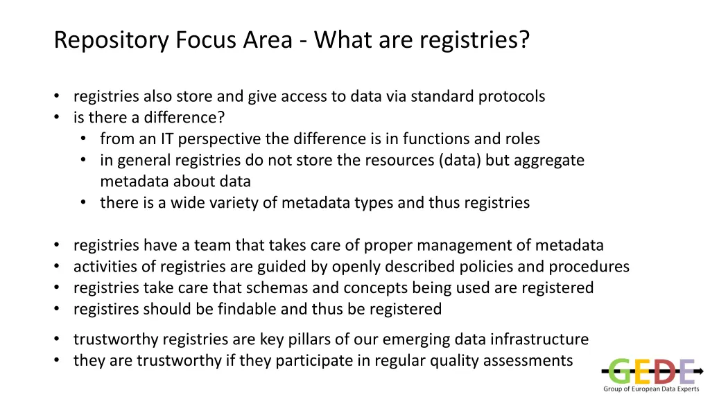 repository focus area what are registries