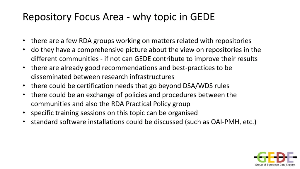 repository focus area why topic in gede