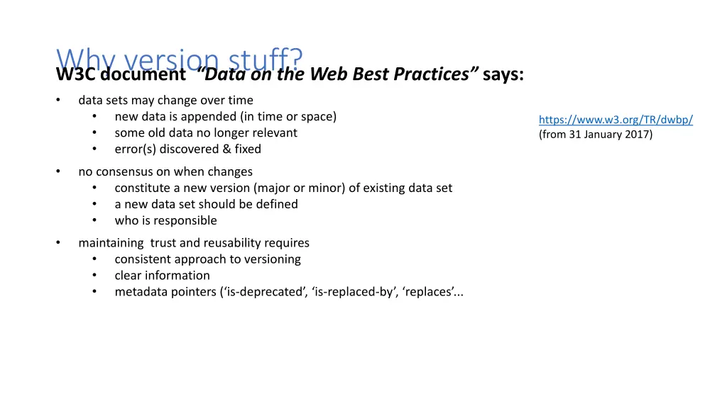 why version stuff w3c document data