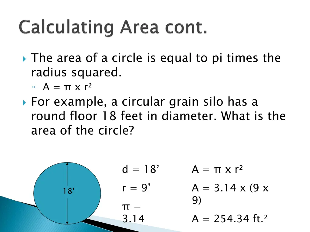 the area of a circle is equal to pi times