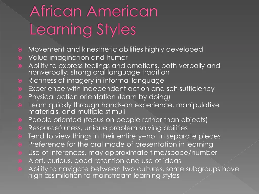 african american learning styles