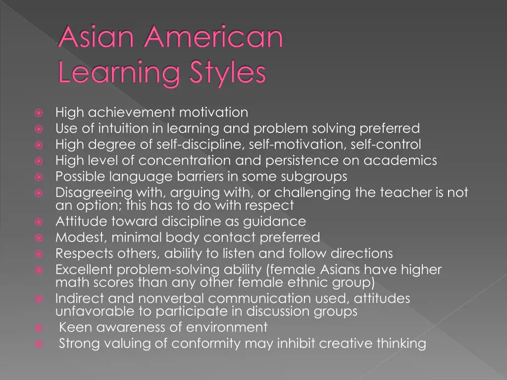 asian american learning styles
