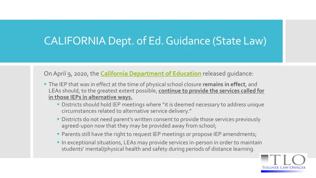 california dept of ed guidance state law