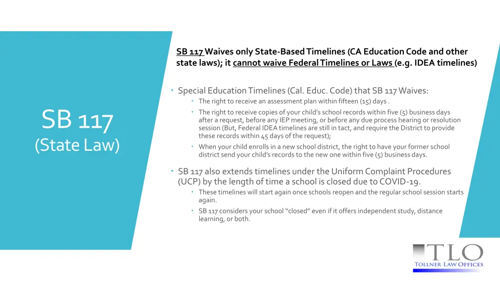 sb 117 waives only state based timelines