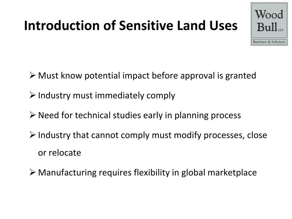 introduction of sensitive land uses