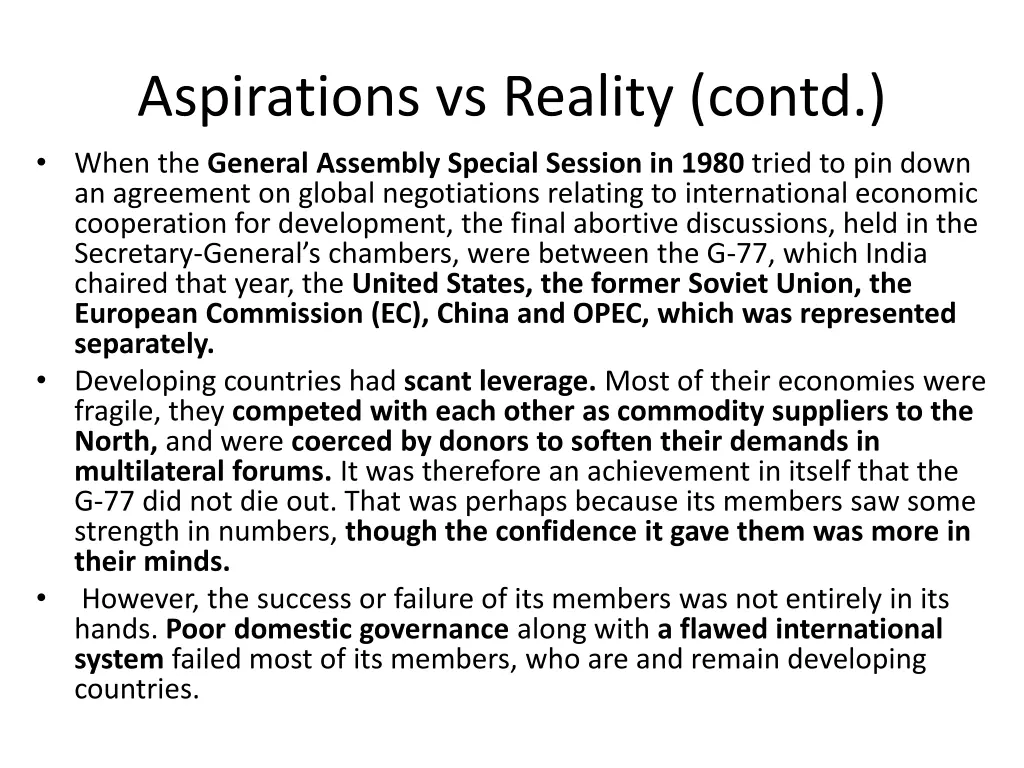 aspirations vs reality contd when the general