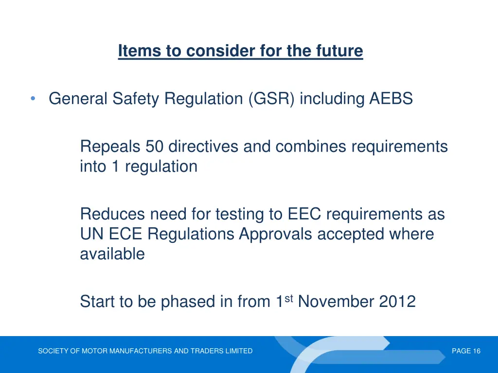 items to consider for the future