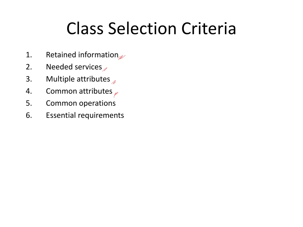 class selection criteria