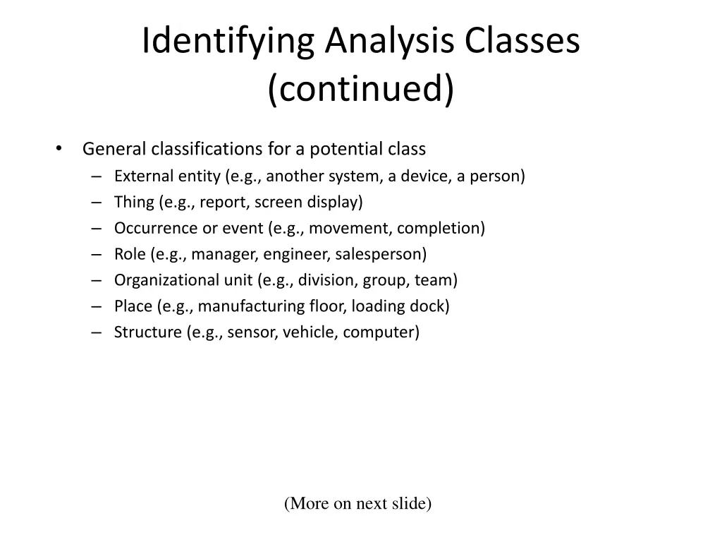identifying analysis classes continued