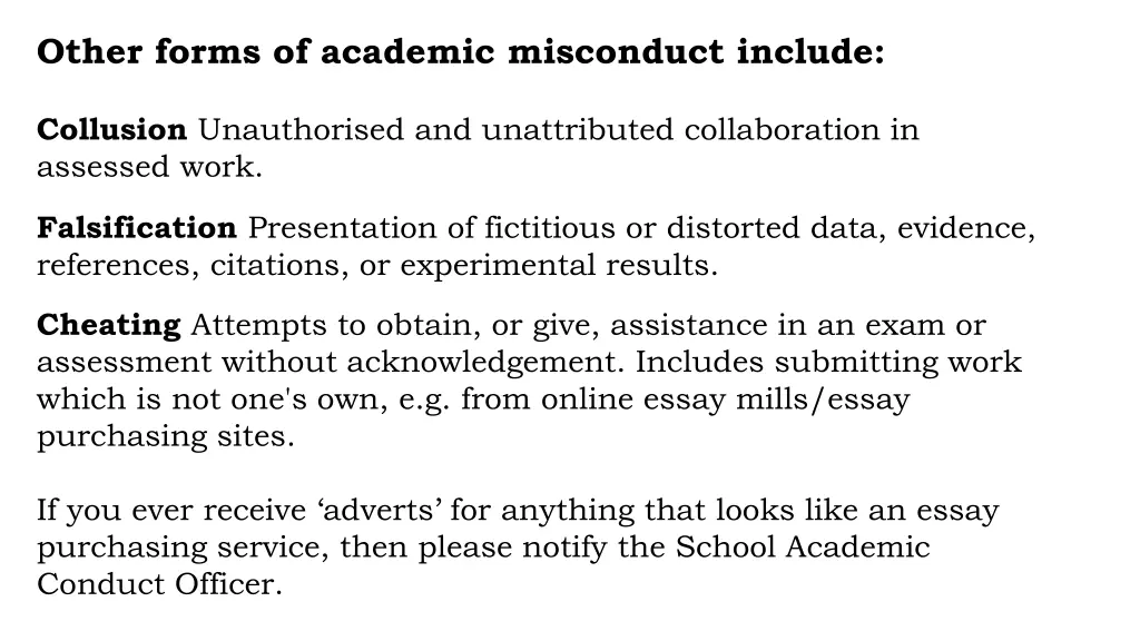 other forms of academic misconduct include