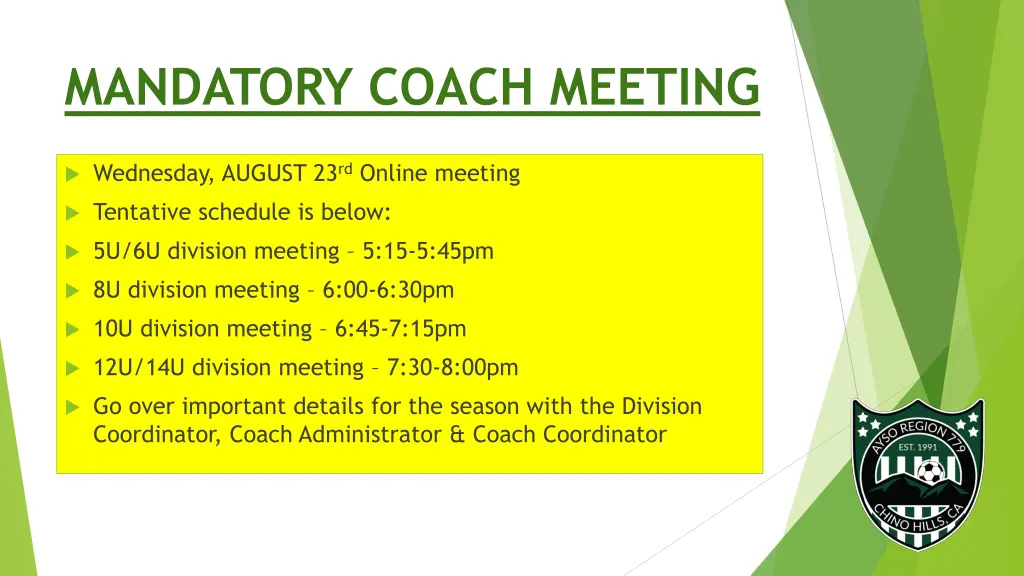mandatory coach meeting