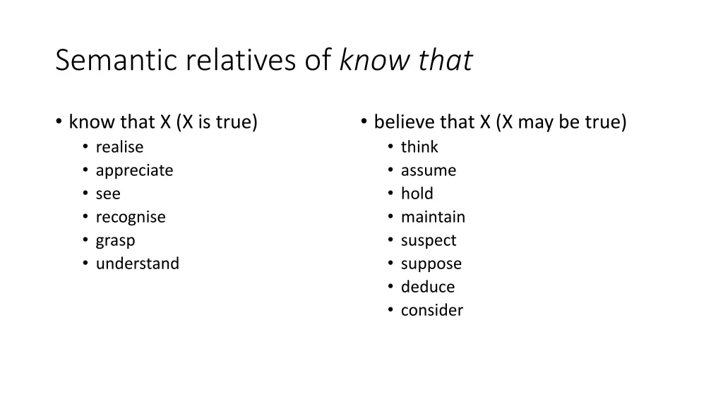 semantic relatives of know that 1